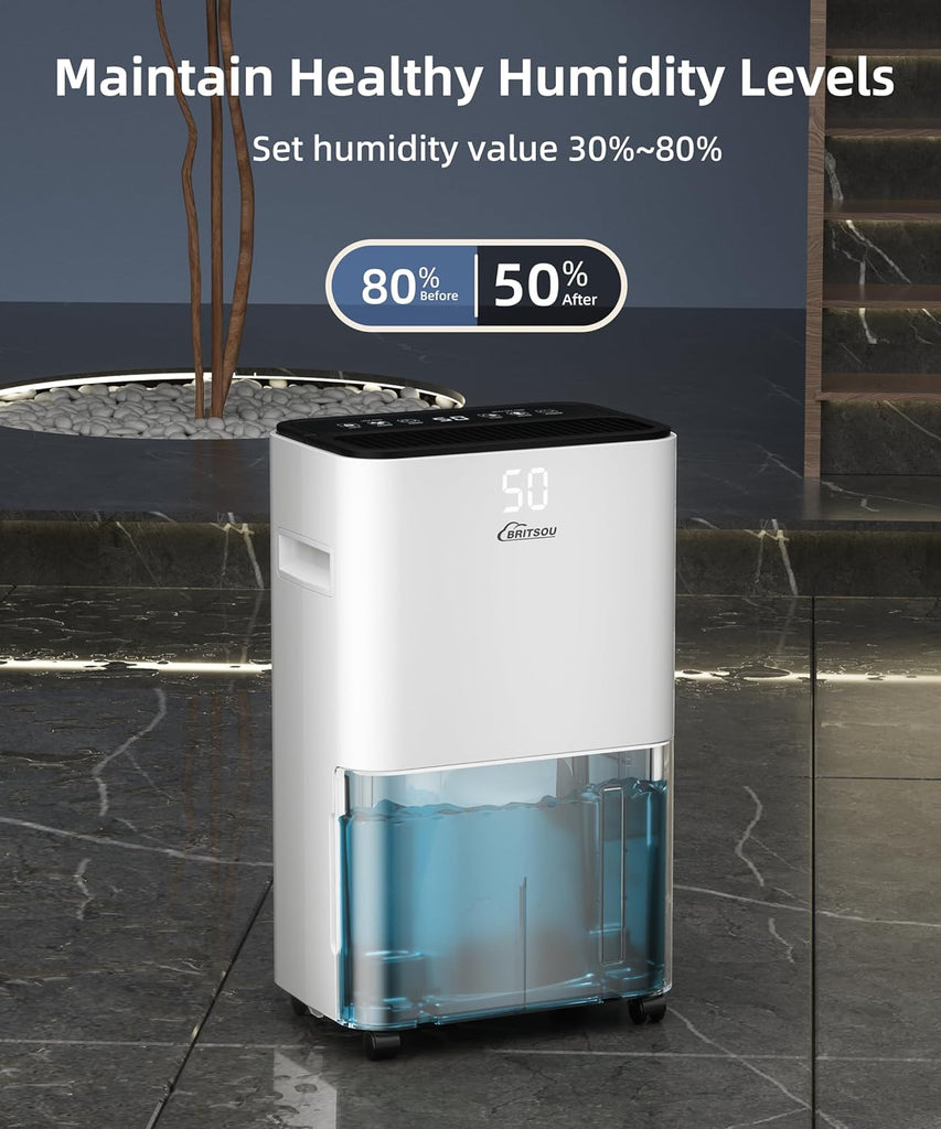 34 Pint Dehumidifier for Basement with Drain Hose & 0.66 Gallon Water Tank, Manual & Auto Drainage