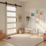 Sliding Barn Door, 36" x 84" 5-Lite Frosted Glass Door with 6FT Hardware Kit Included & Handle,Solid