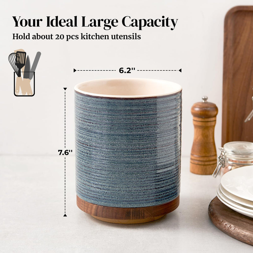 360° Rotating Extra Large Cooking Utensil Holder, 7.6" Kitchen Utensil Holder for Countertop, Utensil Crock