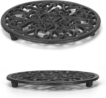 Round Cast Iron Trivet, 6.7 Inch Heavy-Duty Trivets for Hot Dishes, Pots and Pans, with Rubber Feet Non-Slip - Set of 2