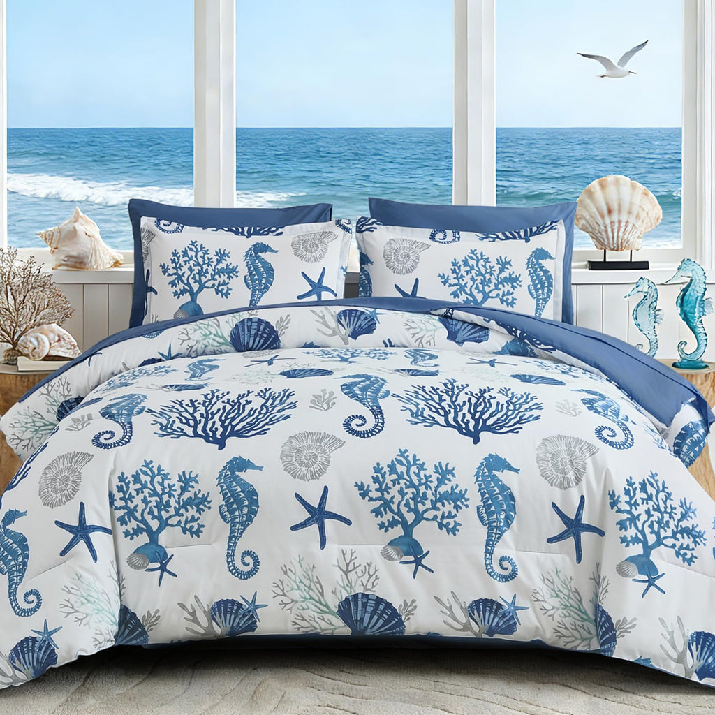 Coastal Queen Comforter Set 7Pc Soft Beach Ocean Nautical Bed