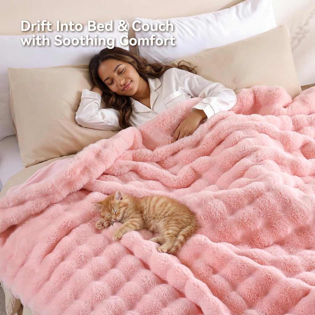 Faux Fur Throw Blanket, Fluffy Plush Fuzzy Throw, Thick Lightweight Warm Blanket, Luxury Aesthetic Gift for Women