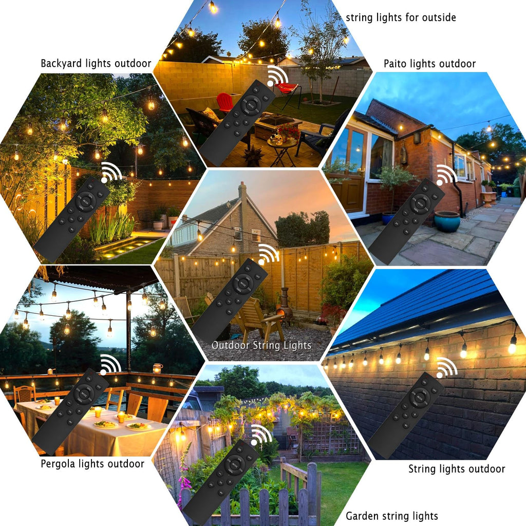 Outdoor String Lights Remote Control Patio Lights Waterproof Commercial Grade, 30+2 Replaceable Dimmable Edison
