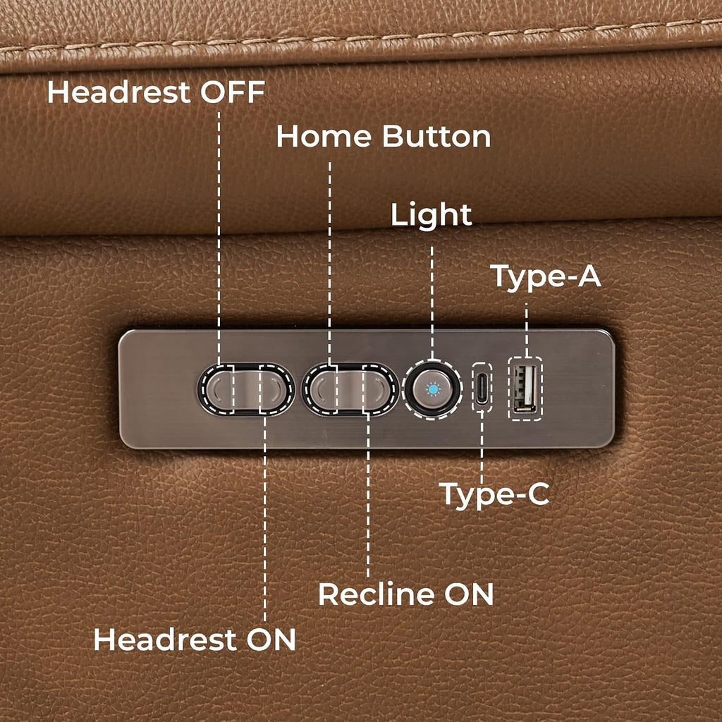 Power Recliner Chair with LED Light, 165° Lay Flat Recliner with USB & Type-C Charging Ports, Genuine Leather