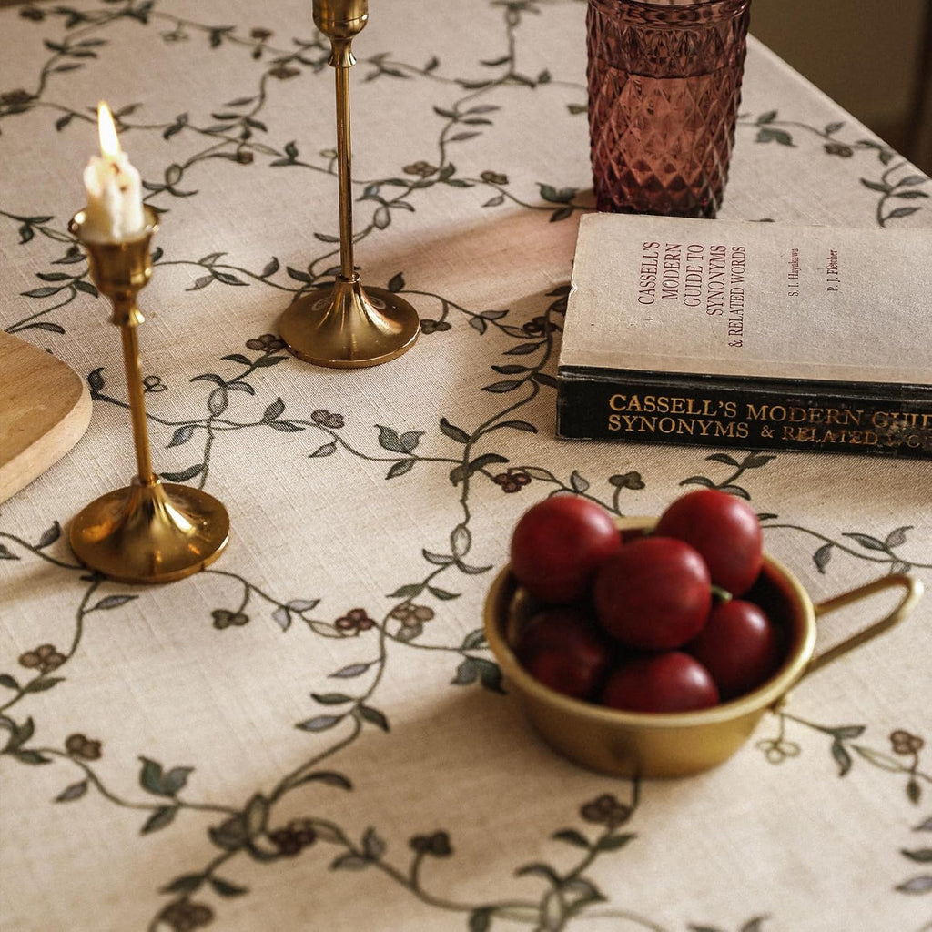 Designer Linen French Tablecloth for Rectangle Table,Fall Country Breathable Floral Tablecloths,Tabl