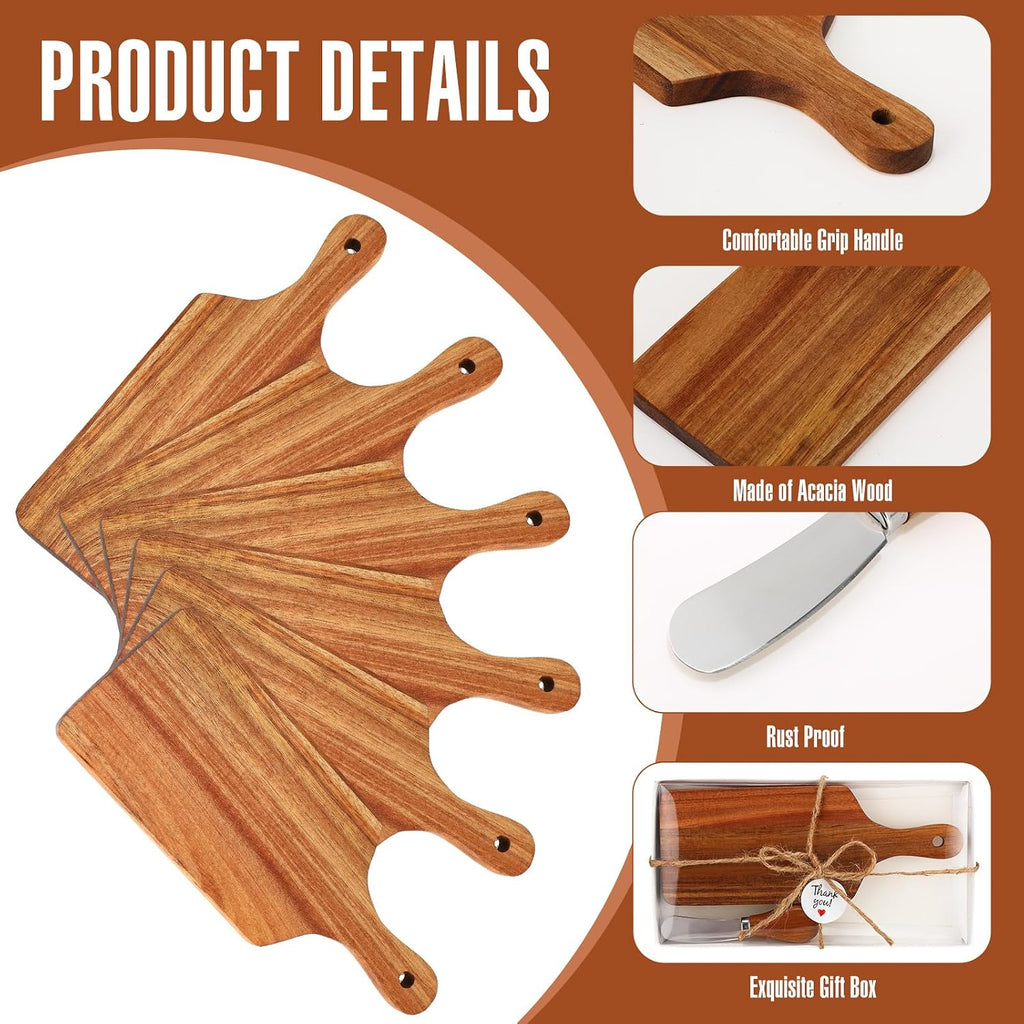 6 Pack Cheese Board and Cheese Spreader Knive Set Cutting board bulk with Gift Boxes Mini Charcuterie Boards Serving