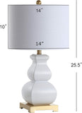 25.5" White/Gold Ceramic Table Lamp Bedroom, White Linen Shade, Modern Footed Vase Bedside Lamp, LED Bulb Included