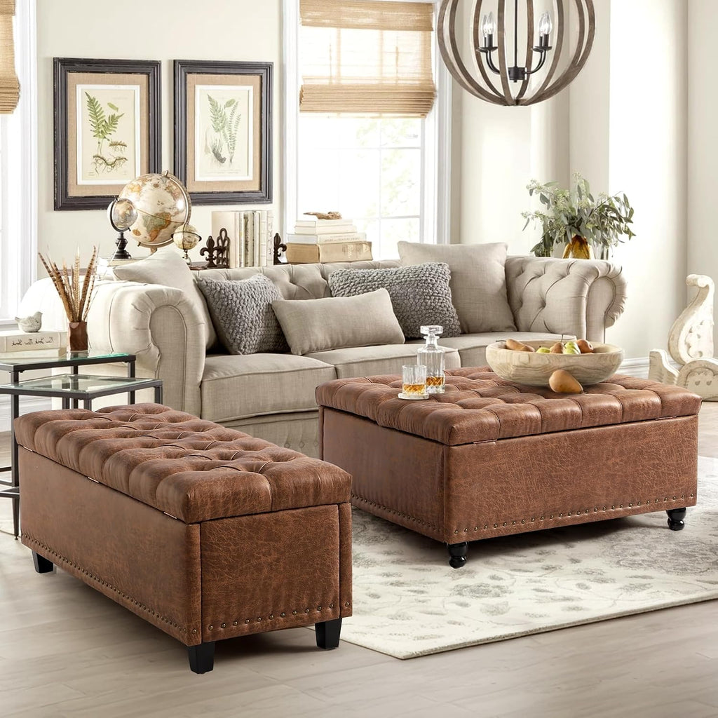 51" Ottoman Storage Benches, 30 Gallons End of Bed Storage Bench, Large Rectangular Ottoman, Button-Tufted Ottomans