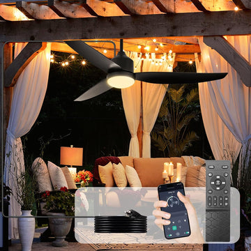 52 Inch Black Waterproof Gazebo Fans with Light Outdoor Hanging - Plug in Waterproof Fans with Lights for Patios - Dimmable Remote App Control