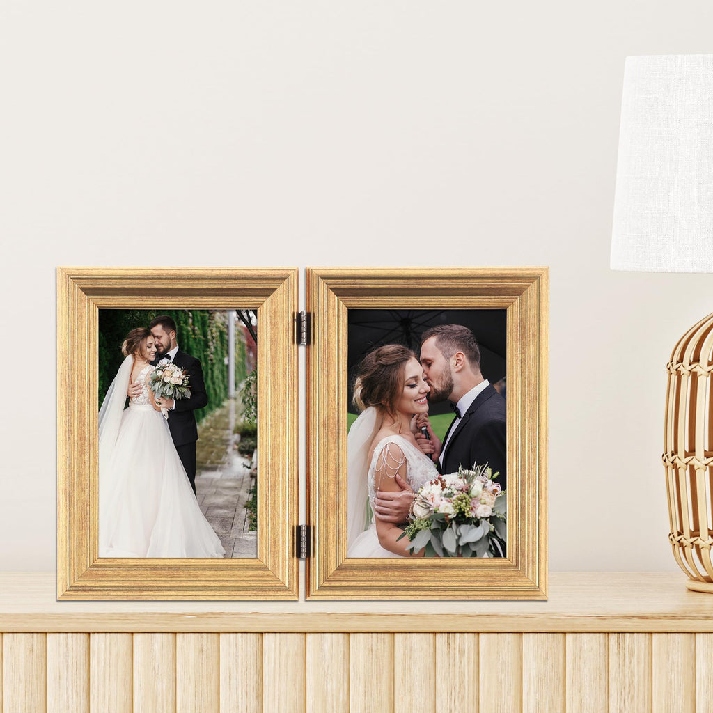 4x6 Hinged Double Sutter Burnished Gold Picture Frame