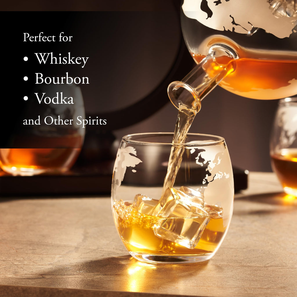 Whiskey Decanter Globe Set for Men with 4 Glasses, Bourbon, Rum, Scotch, Crystal Clear Decanter Sets - Whiskey Gifts