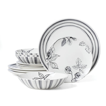 Sketchbook Piece Dinnerware Set, 12 Count, White, Dorm Necessities, Dorm Essentials