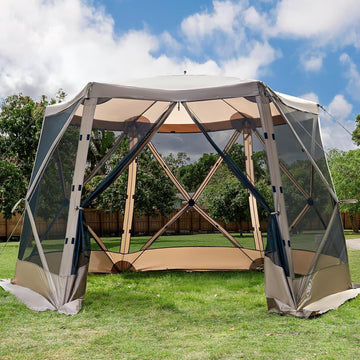 Pop up Screen House Tent 11.5 x 9.8 ft, Instant Screened Gazebo Canopy with Netting, Portable Shelter Enclosure Khaki