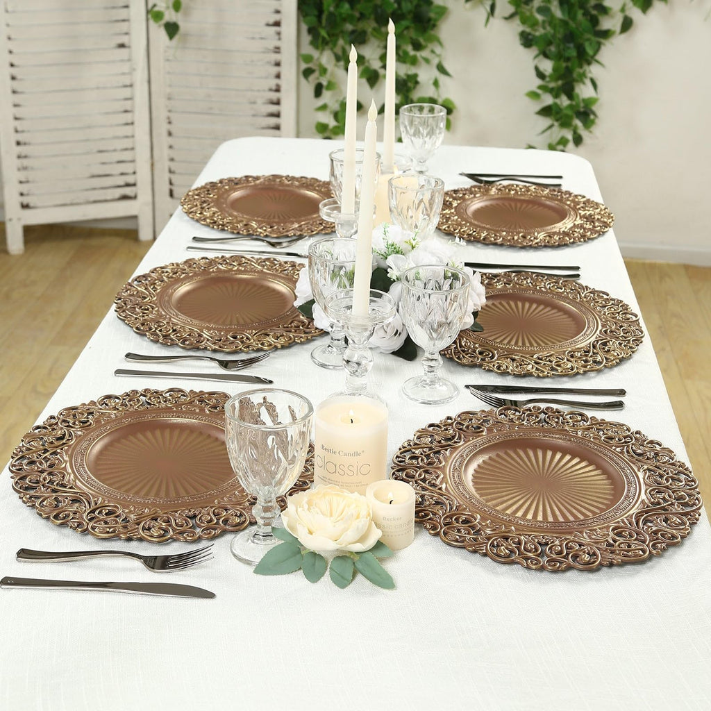 12 Pack 13" Brown Gold Acrylic Charger Plates - Elegant Round Reusable Dinner Chargers for Wedding Reception Banquet