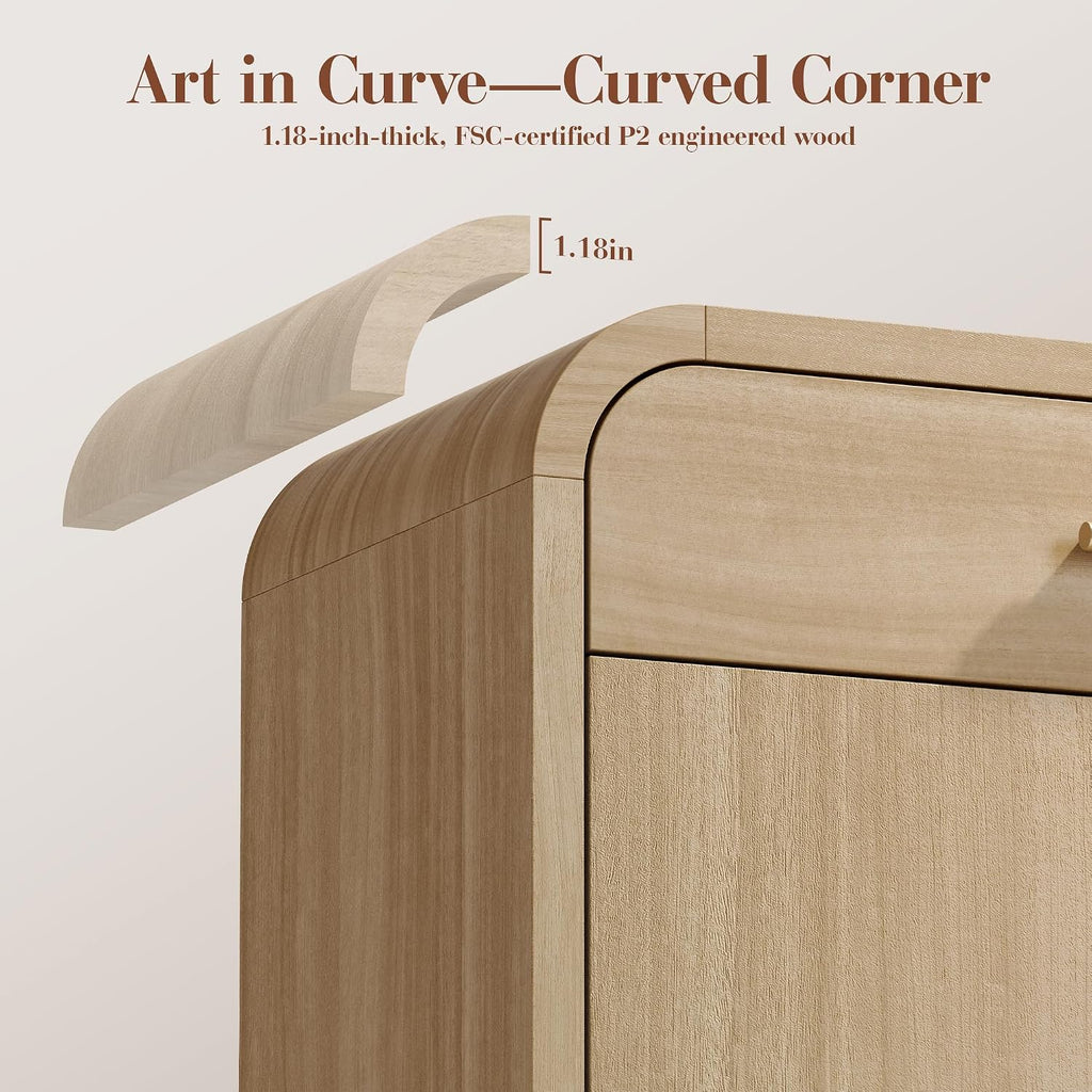 31.3" Modern Buffet Cabinet with Storage, Curved 2-Door Sideboard | Accent Storage Cabinet with Adjustable Shelves