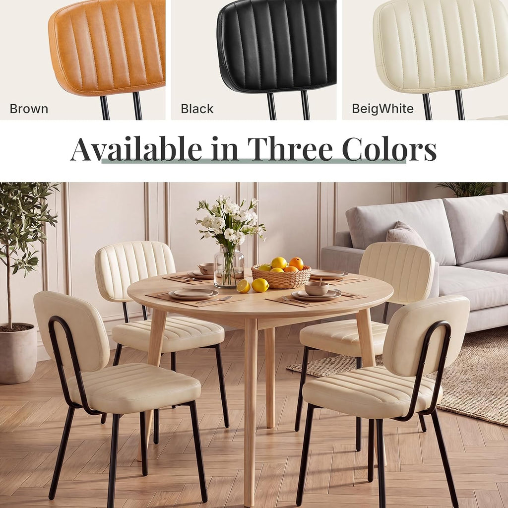 Dining Chairs Set of 2, Modern PU Leather Upholstered Kitchen Chairs with Metal Legs, Mid Century Shell Backrest Side