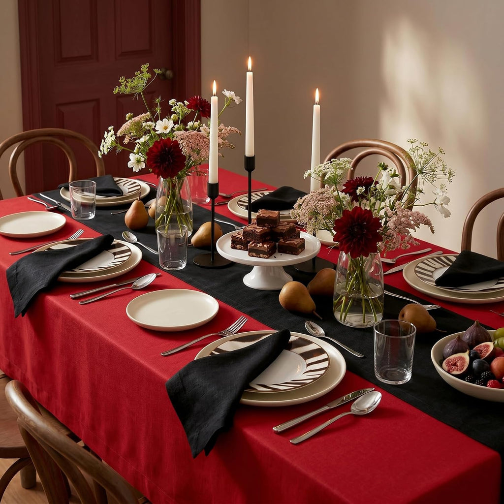 100% Pure Linen Dining Table Runner Black, Fete 14 x 108 in