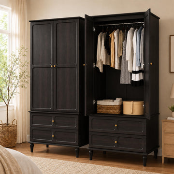 71" Wardrobe Closet Mid-Century Modern Style, Black