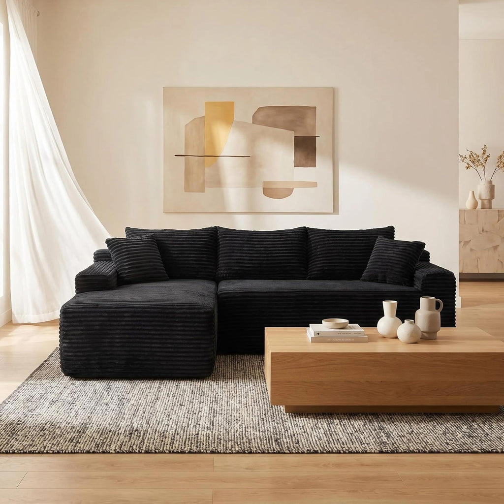 95" L-Shaped Cloud Sectional Couch, Left Facing Modular Compressed Boneless Sectional Sofa with Chaise Lounge, Plush