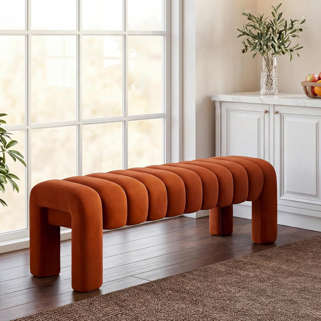 43.3" Bedroom Bench, Upholstered Entryway Bench, Modern End of Bed Ottoman with Solid Wood Legs and Adjustable Foot