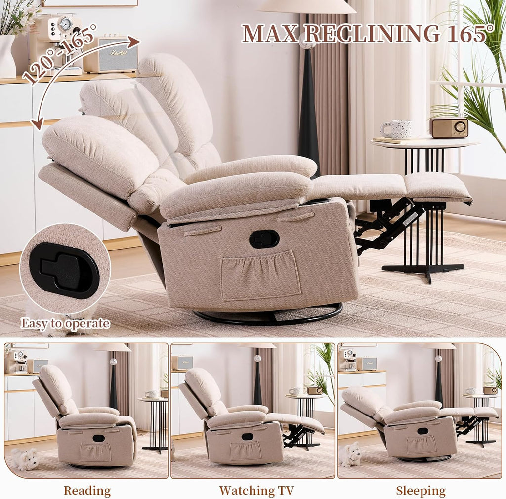 Recliner Chair for Adults, Nursery Glider Recliner with Massage and Heat, 360° Swivel Rocker Recliner, Manual