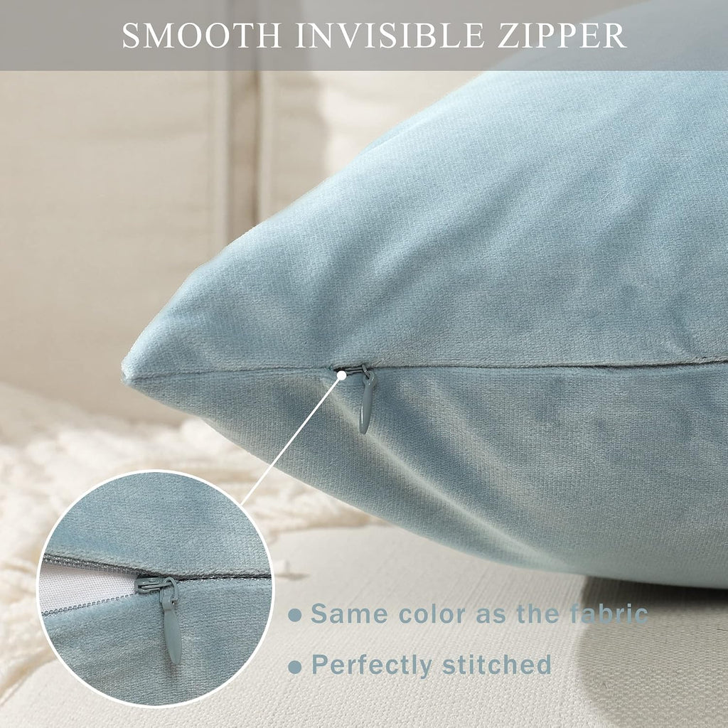 Super Soft Velvet Square Throw Pillow Covers, 18 x 18 inch (45 cm), Silver Blue, Pack of 2