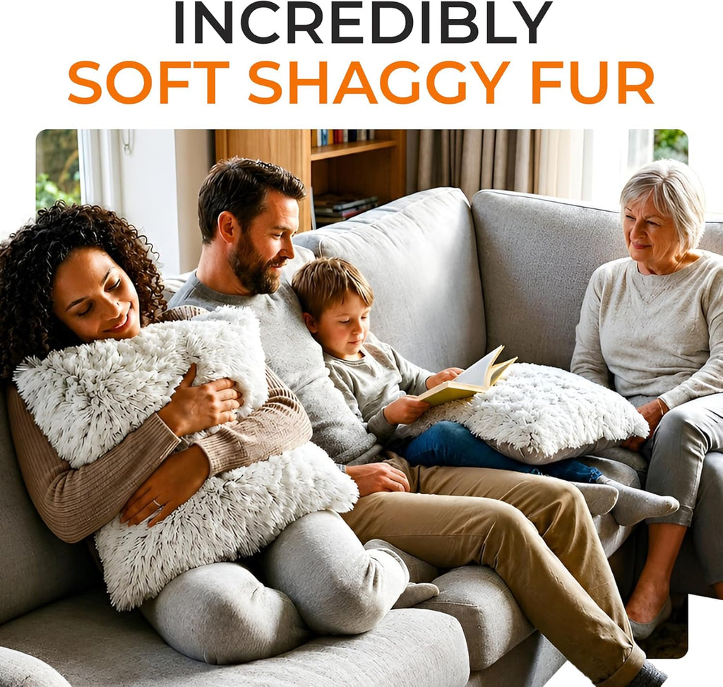 Throw Pillows, Soft Shaggy Throw Pillows with Inserts Included, Cozy Long Hair Faux Fur Pillows - Set of 2-18" x 18"