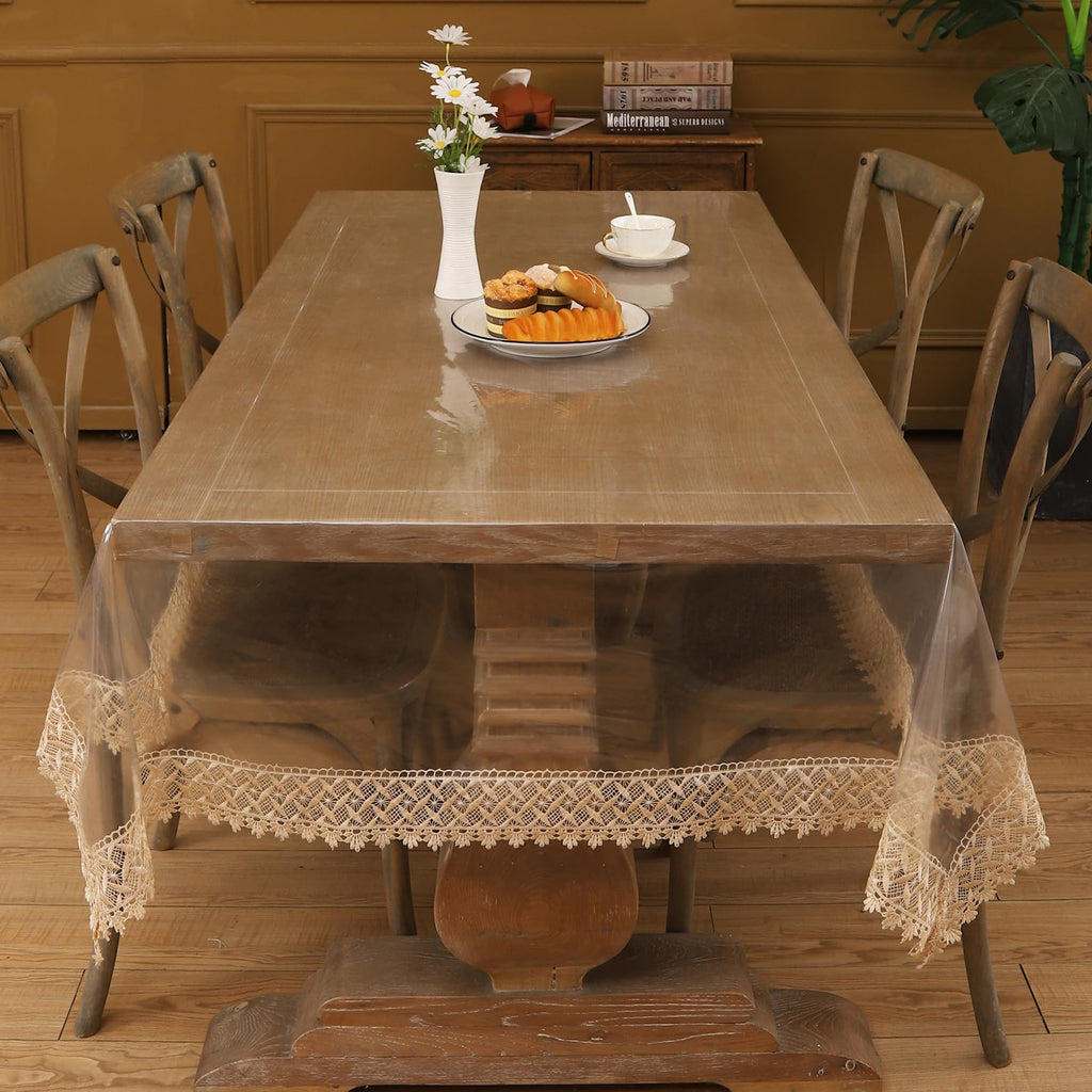 Clear Vinyl Tablecloth Protector Waterproof/Oil-Proof Plastic Square Transparent Sheet Table Cover (54X84 Inch)