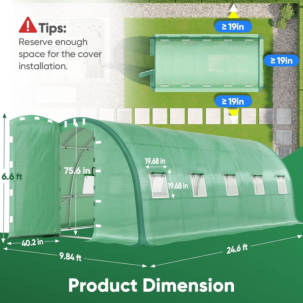 25x10x6.6 FT Premium Greenhouse for Outdoors with 2 Door Frames | Reinforced Top Structure & Cover, Large Heavy Duty