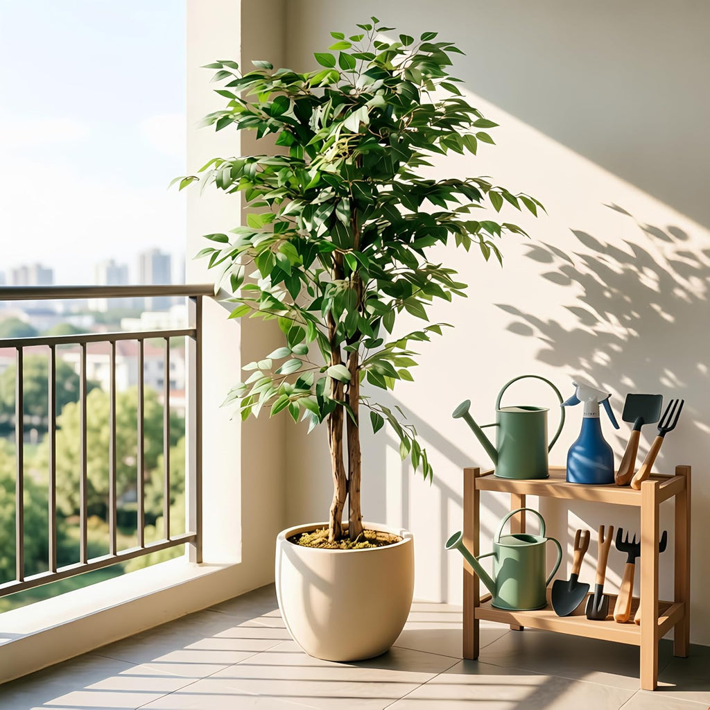 Ficus Tree Artificial 6 Feet, Tall Faux Tree in Pot, Fake Floor Plant with Realistic Tree Branch & Silk Leaves Indoor