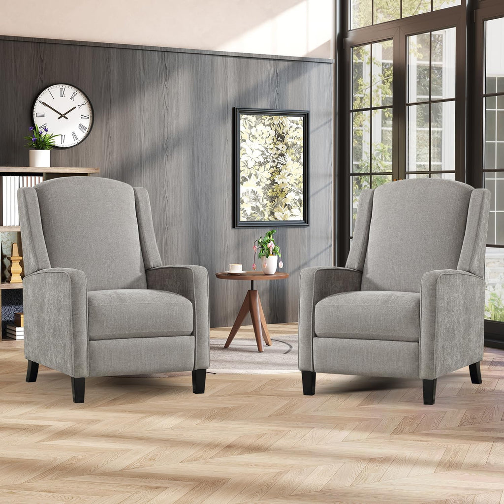 Wingback Pushback Recliner Chair, Fabric Push Back Recliners with Padded Seat, Mid Century Modern Reclining Chair