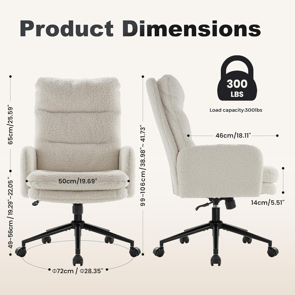 High-Back Home,Upholstered Desk Chair with Armrests,Height Adjustable Armchair with Wheels, Swivel Office Desk Chair
