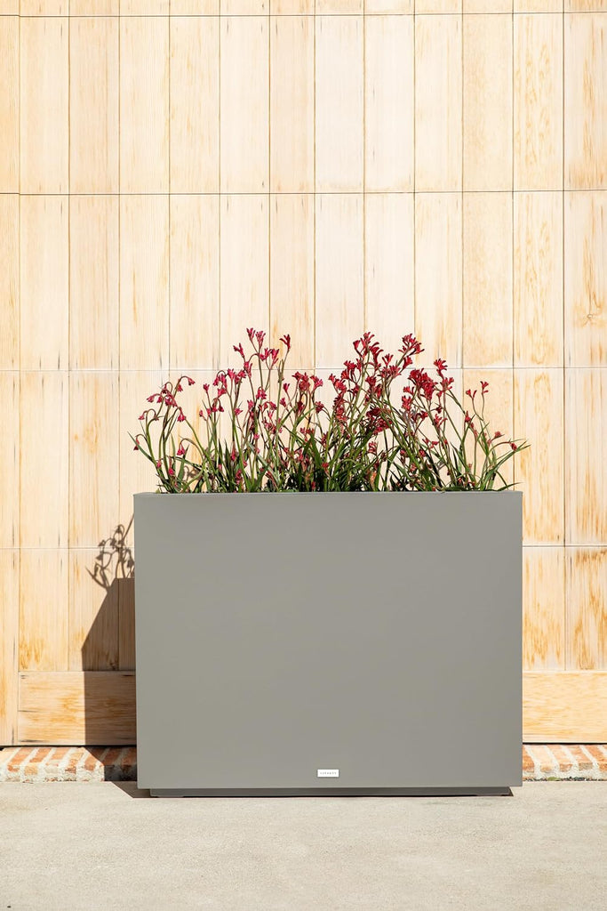 Block Series Span Plastic Planter - Tall Rectangular Planter for Indoor or Outdoor Patio/Porch, Gray, 30" in Height