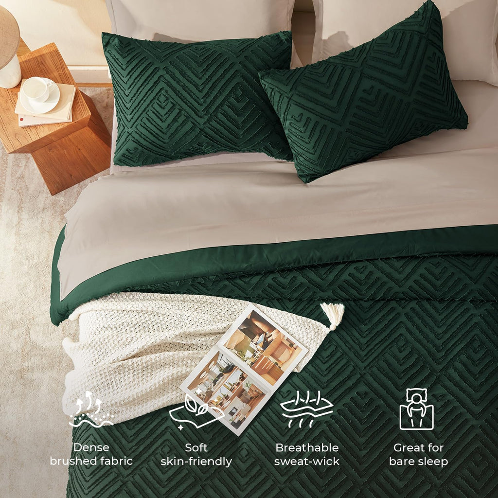 Super King Plus Comforter Set, 3 Pcs Tufted Boho Bedding Set