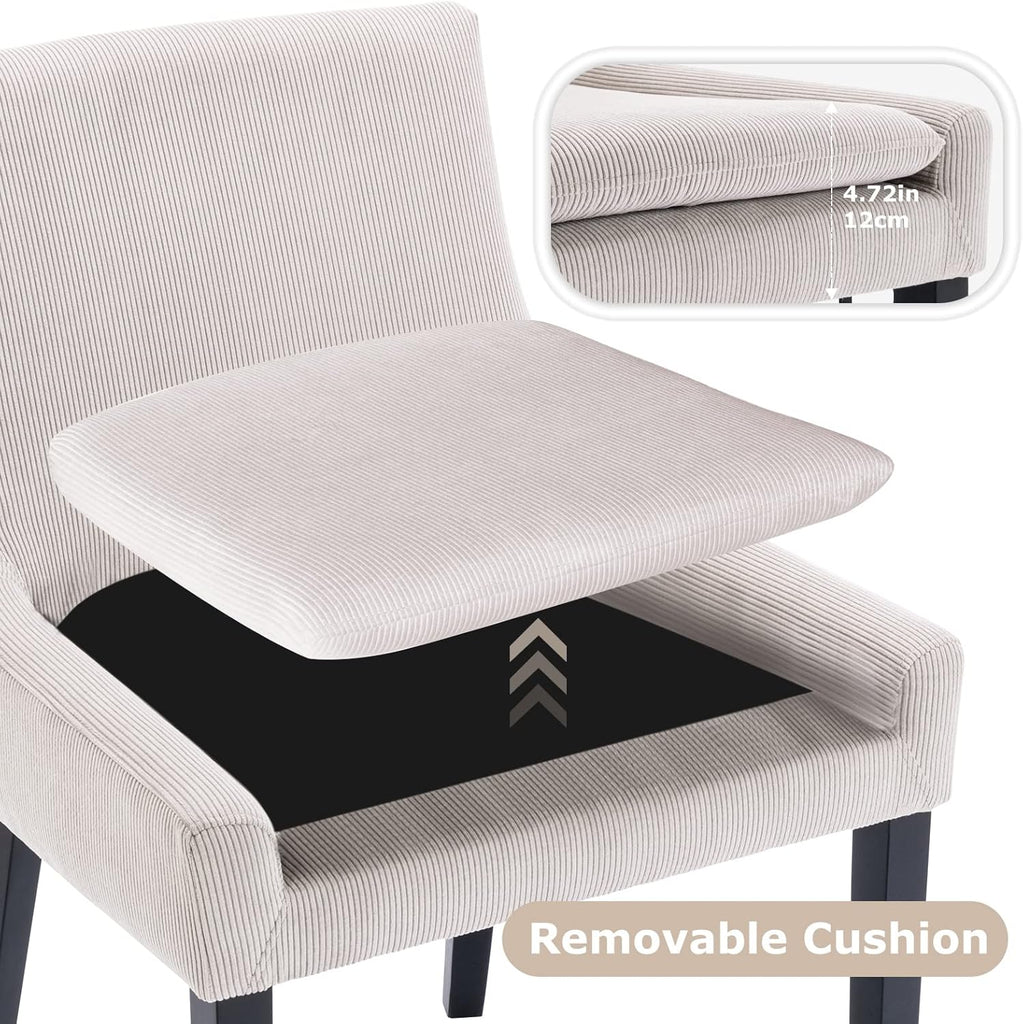 Modern Dining Chairs Set of 2, Upholstered Corduroy Accent Side Leisure Chairs with Mid Back and Wood Legs for Living Room/Dining Room-Beige