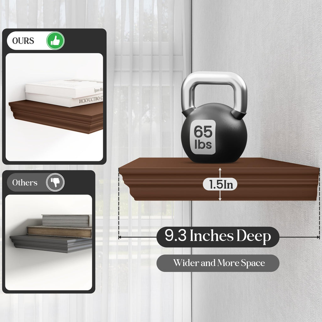 Floating Shelves, Walnut, 72 Inch Long, 9.3 Inch Deep, 1 Pack