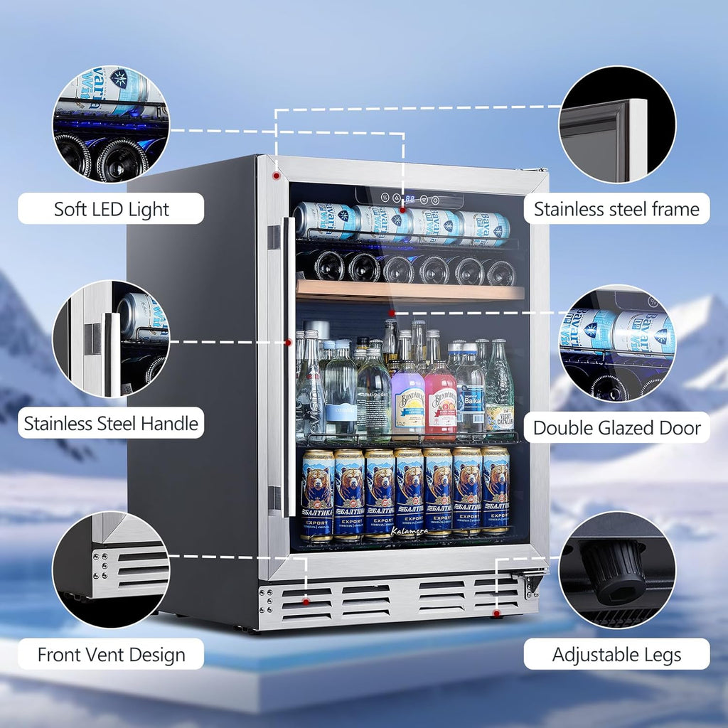 Mini Fridge 24 Inch Undercounter Beverage and Wine Cooler Refrigerator Built-in 