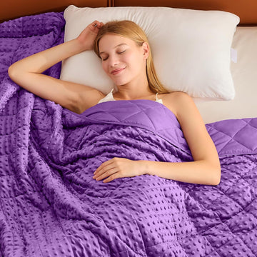 Purple Weighted Blanket for Adults 15lbs, 48"x72", Twin Full Size Cooling Minky Heavy Throw Blanket for 140-160lbs