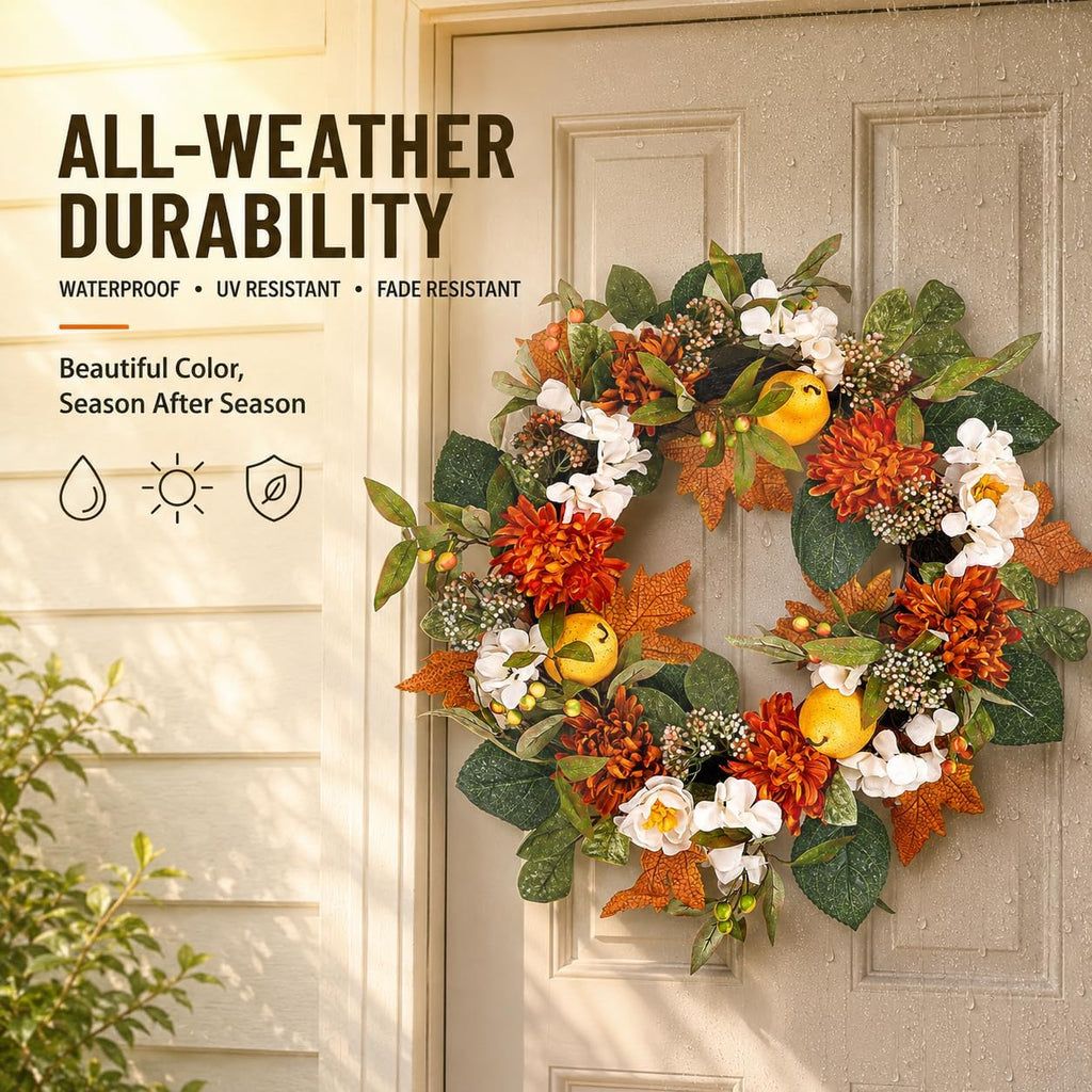 26" Fall Wreath for Front Door, Artificial Large Harvest Fall Wreath