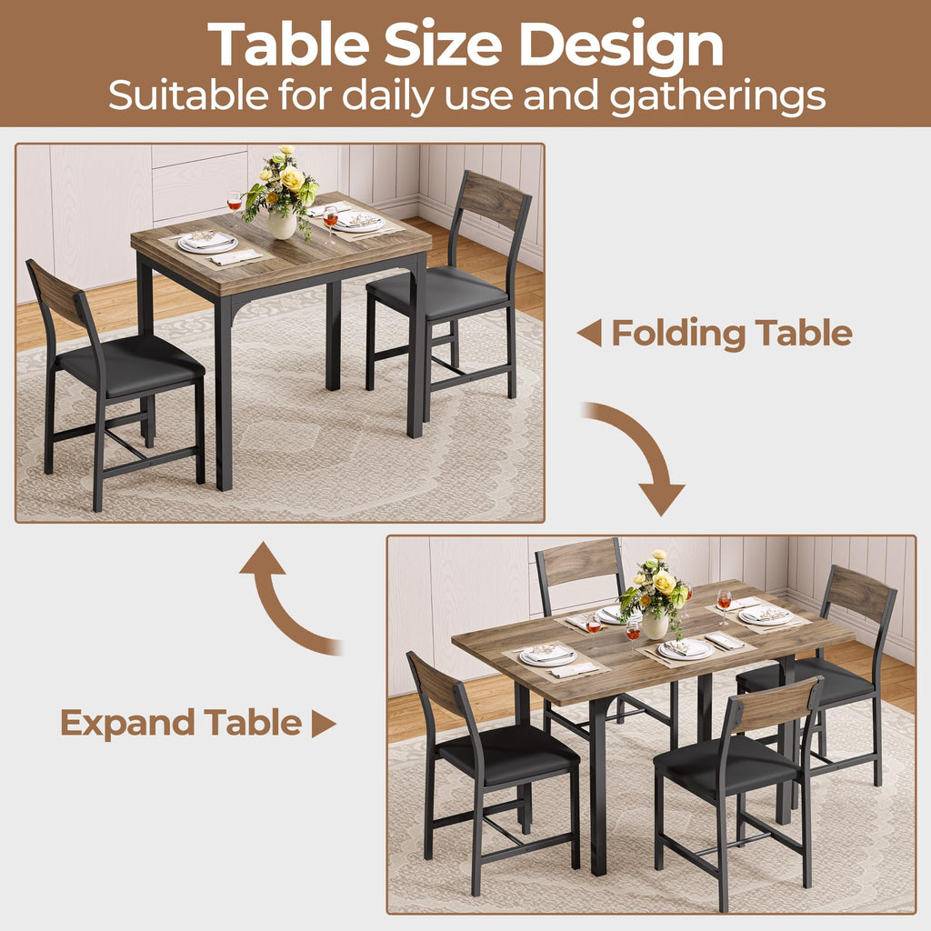 Dining Table Set for 4, Extendable Kitchen Table Chairs Set of 4