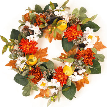 26" Fall Wreath for Front Door, Artificial Large Harvest Fall Wreath