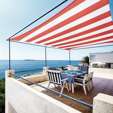TAPR0814 Custom Size 6' x 8' Red & White Stripes Sun Shade Sail Canopy UV Block Rectangle - Commercial Standard Heavy