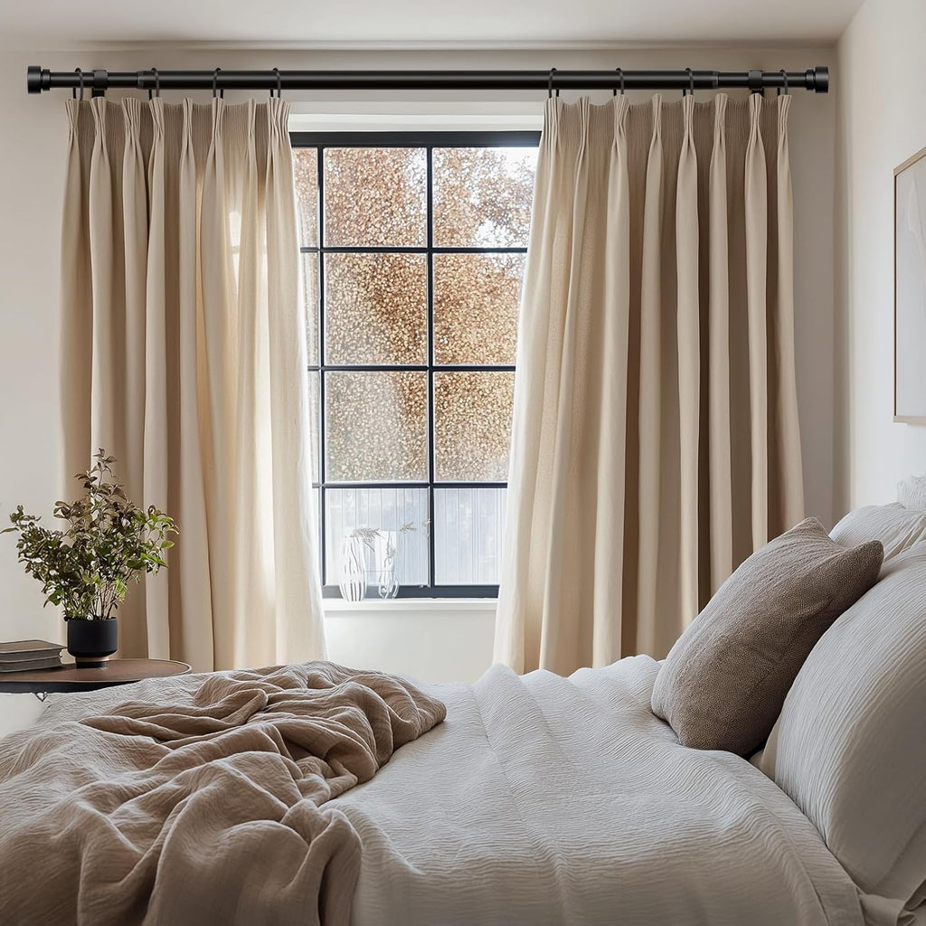 Modern Black Curtain Rods for Windows 66 to 120 Inches Adjustable Length Heavy Duty 1" Diameter Window Curtain Rod