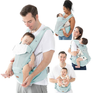 In-1 Baby Carrier with Hip Seat, Ergonomic Newborn to Toddler Carrier 7-50 lbs, Front Back Hip Carry, Lumbar