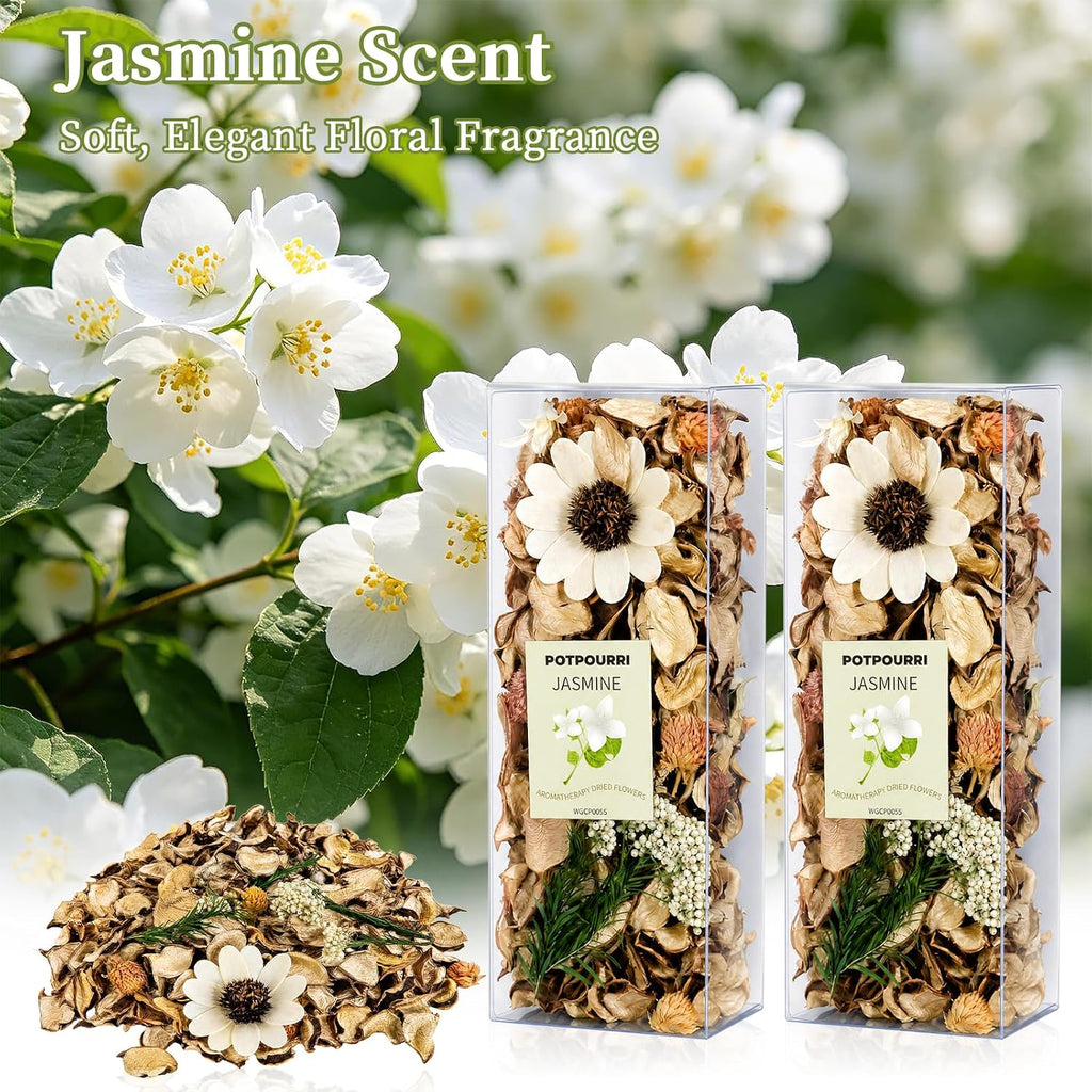 Potpourri Bowl Filler, Jasmine Scent Potpourri Bag with Essential Oil - Set of 2