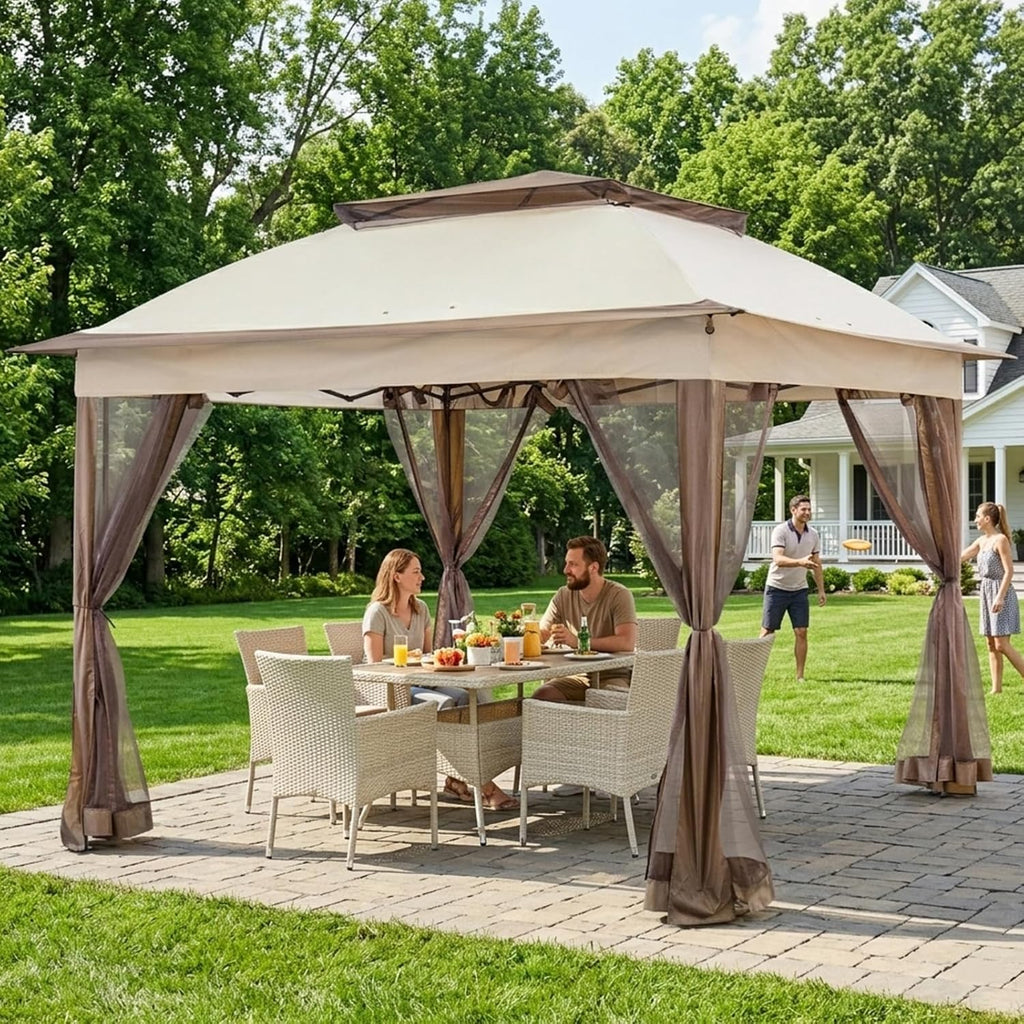 11x11 Pop Up Gazebo with Mesh Netting, Instant Outdoor Canopy Tent, Water Resistant Shelter with UPF 50+ UV Protection