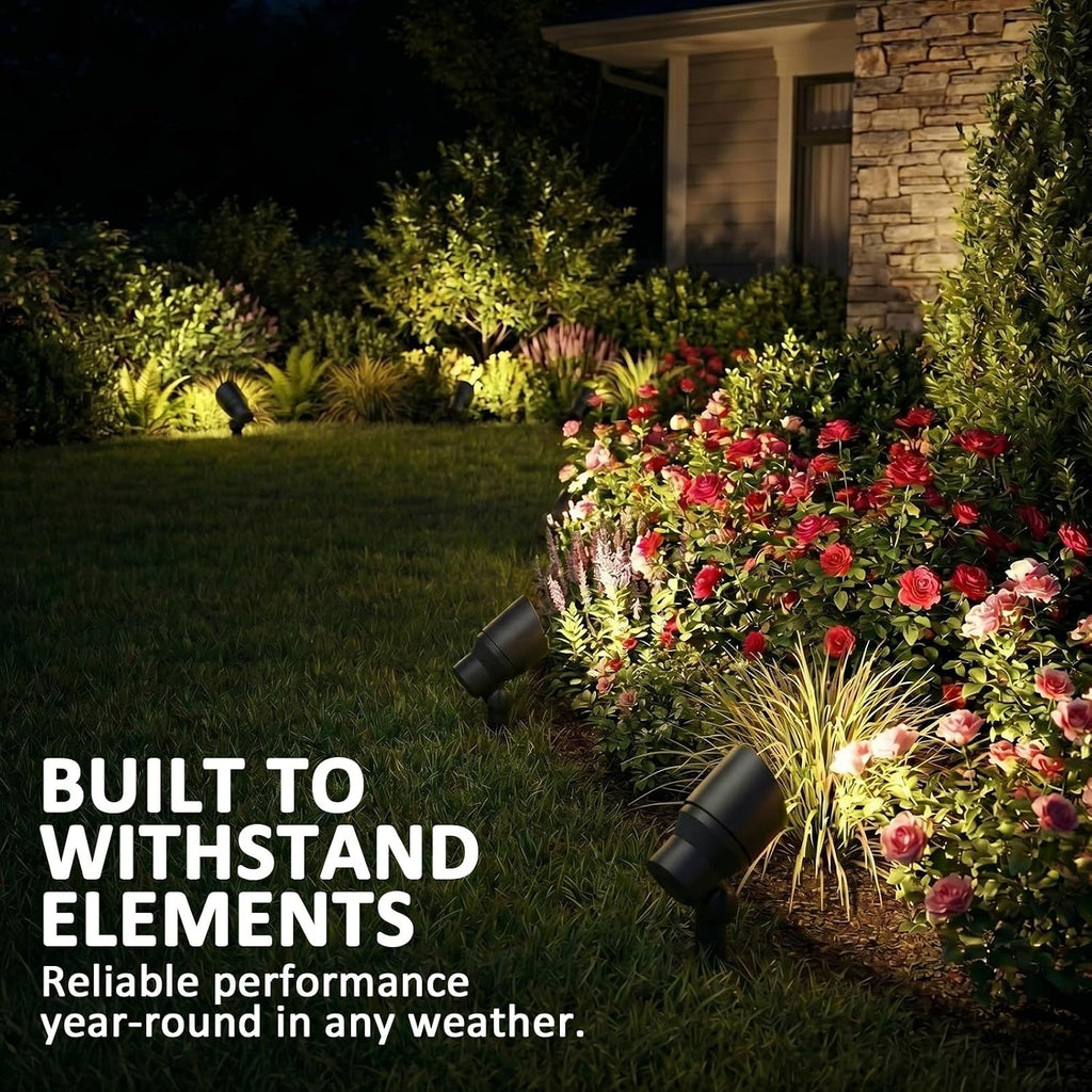12V LED Outdoor Landscape Spotlights Black 2 Pack | 3W 200LM 3000K replaceable MR11 LED bulb black metal spotlight