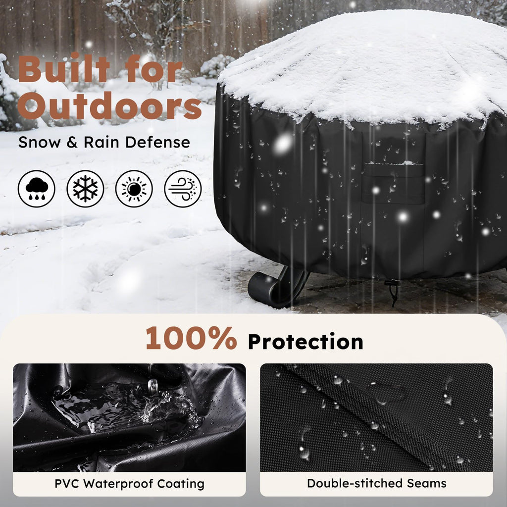 Fire Pit Cover Round 36" Dia x 24" H, Heavy Duty 600D Waterproof