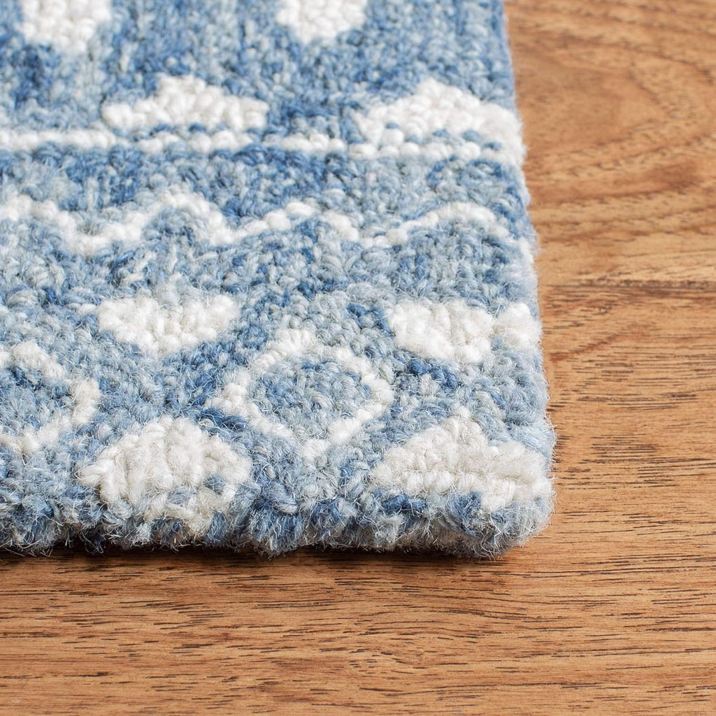 Micro-Loop Area Rug - 9' x 12', Blue & Ivory, Handmade Moroccan Boho Tribal Wool