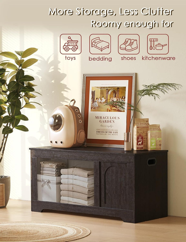 Storage Chest, Wooden Toy Box with Lid, 2 Soft-Close Hinges 39.4" | Entryway Shoe Bench, Finger-safe Flip-Top, Easy